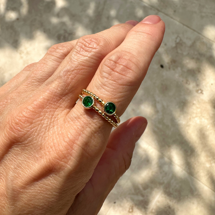 Inel argint Little Balls & Green Zirconia [3]