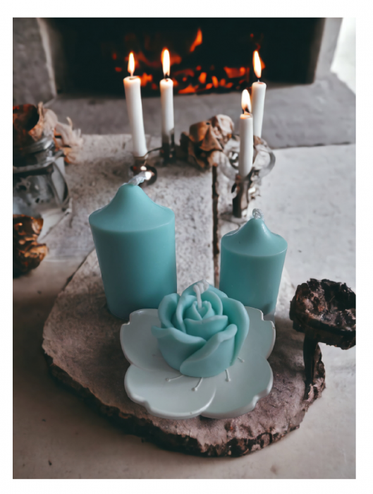Set lumânări cilindrice + floare decorativă Tuquoise [5]