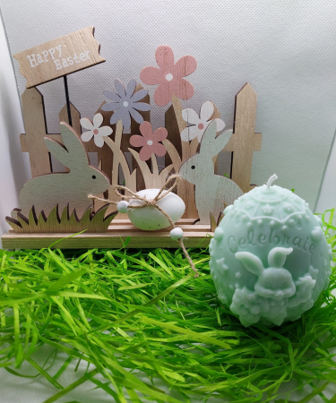 Paște - Lumânare decorativă în formă de ou pentru Paste, "Celebrate", verde pastel