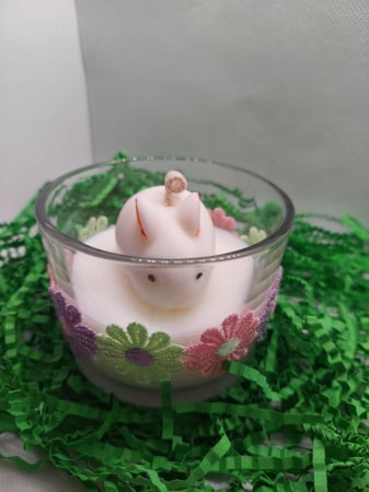 Paște - Lumânare parfumată Flori de Bumbac "Flower Bunny”- turnată în bol de sticlă