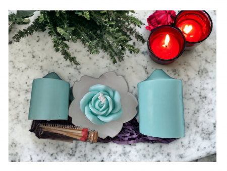 Set lumânări cilindrice + floare decorativă Tuquoise [7]