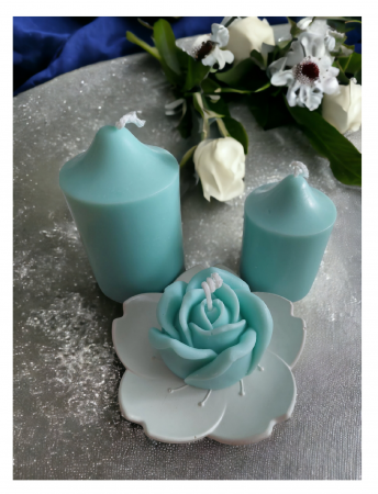 Set lumânări cilindrice + floare decorativă Tuquoise [3]