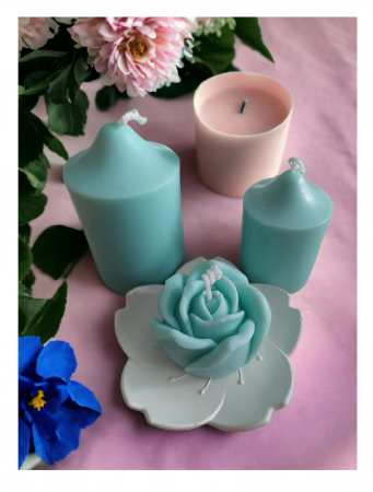 Set lumânări cilindrice + floare decorativă Tuquoise [6]
