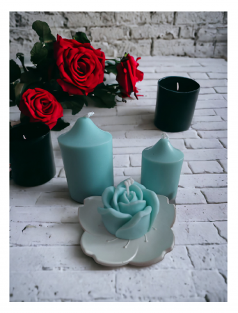 Set lumânări cilindrice + floare decorativă Tuquoise [1]