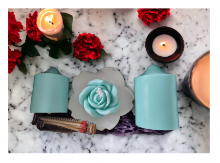 Set lumânări cilindrice + floare decorativă Tuquoise [8]