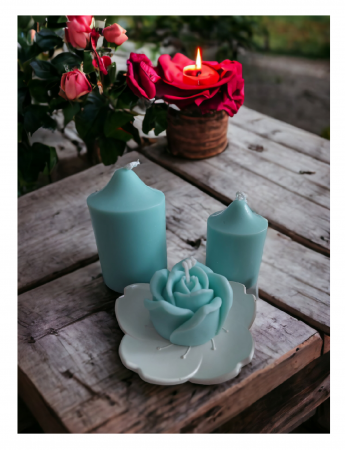 Set lumânări cilindrice + floare decorativă Tuquoise [2]