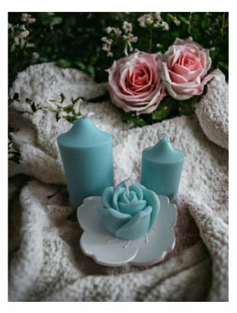 Set lumânări cilindrice + floare decorativă Tuquoise [5]