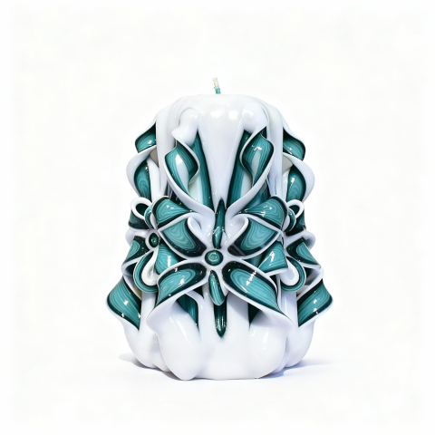 MARTURII NUNTA/BOTEZ - Lumanare sculptata FACET Minor, Finisaj Coral Azur - Colectia DECO - PREMIUM