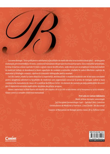 Biologie. Teste Grilă Pentru Admiterea La Facultățile De Medicină, Alexandru Mihai Antohi, Bogdan Mihai Cristea, Alexandru Croitoru, Ioana Herghea, Maria Roxana Moga - Editura Corint [2]