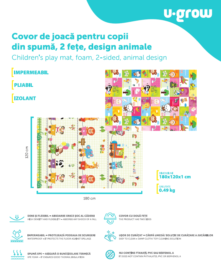 Covor de joaca120*180*1cm,animale,U-Grow [6]