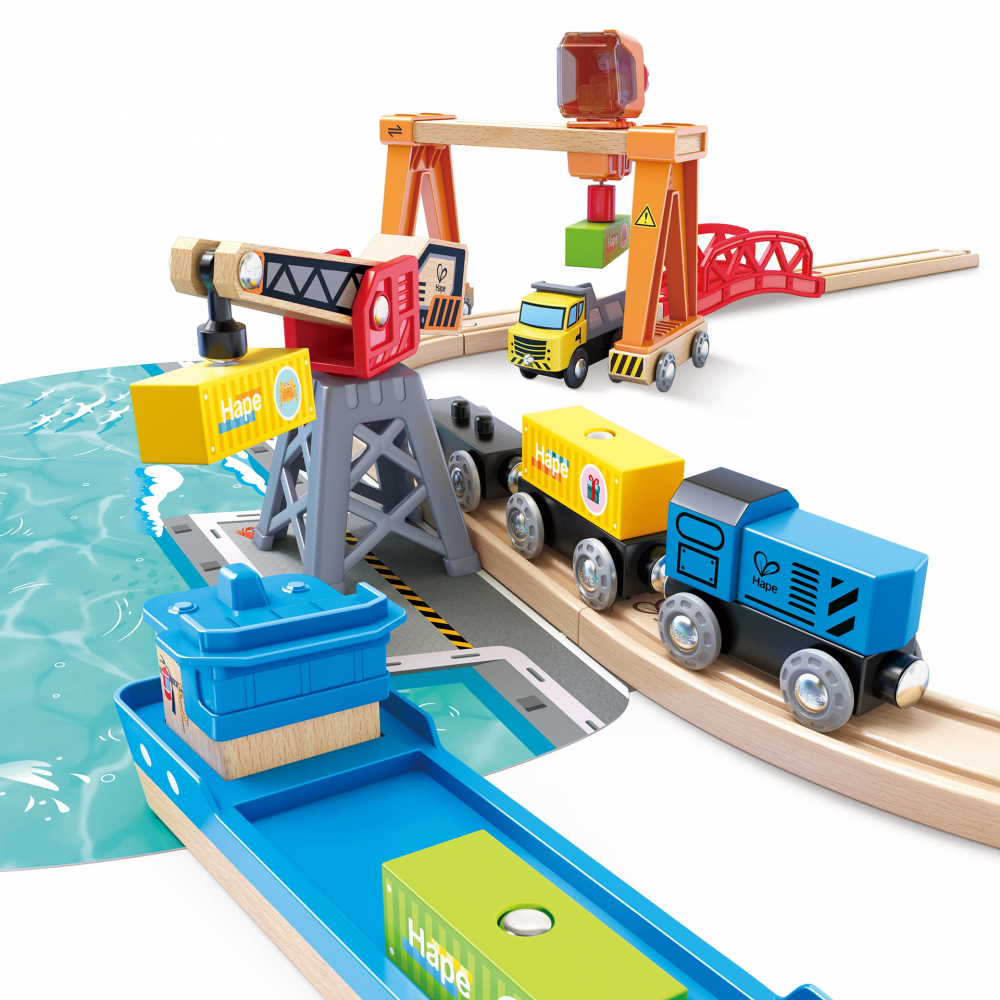 Jucarie Din Lemn - Set Tren Cu Port De Ridicare Si Incarcare [2]