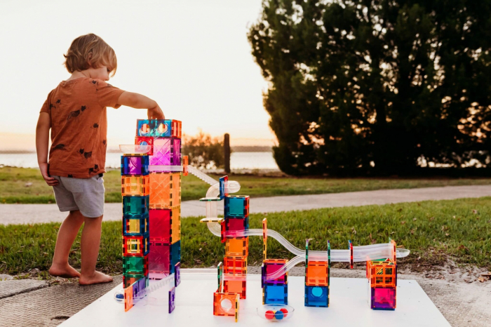 Magnetic Tiles Set magnetic, 92 piese, circuit cu bile - Marble run [9]