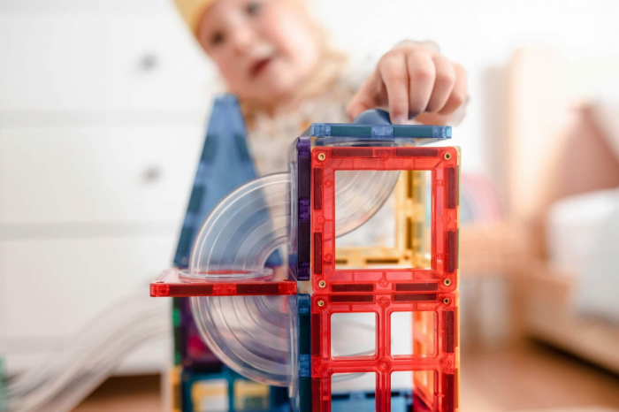 Magnetic Tiles Set magnetic, 92 piese, circuit cu bile - Marble run [3]