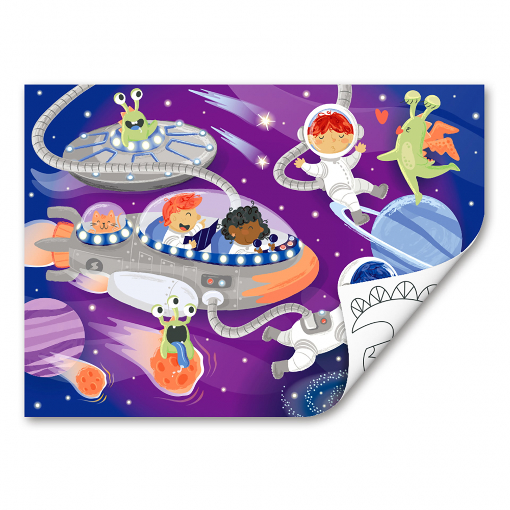 Puzzle Din Lemn 2 In 1 - Prietenii Din Spatiu (50 Piese), Cu Fata Dubla Si Activitate Colorare [2]