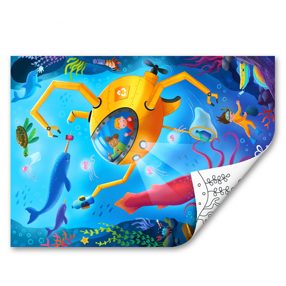 Puzzle Din Lemn 2 In 1 - Salvarea Oceanului (50 Piese), Cu Fata Dubla Si Activitate Colorare [2]