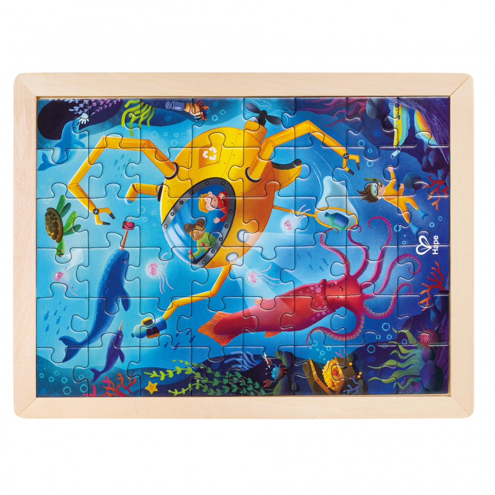 Puzzle Din Lemn 2 In 1 - Salvarea Oceanului (50 Piese), Cu Fata Dubla Si Activitate Colorare [1]