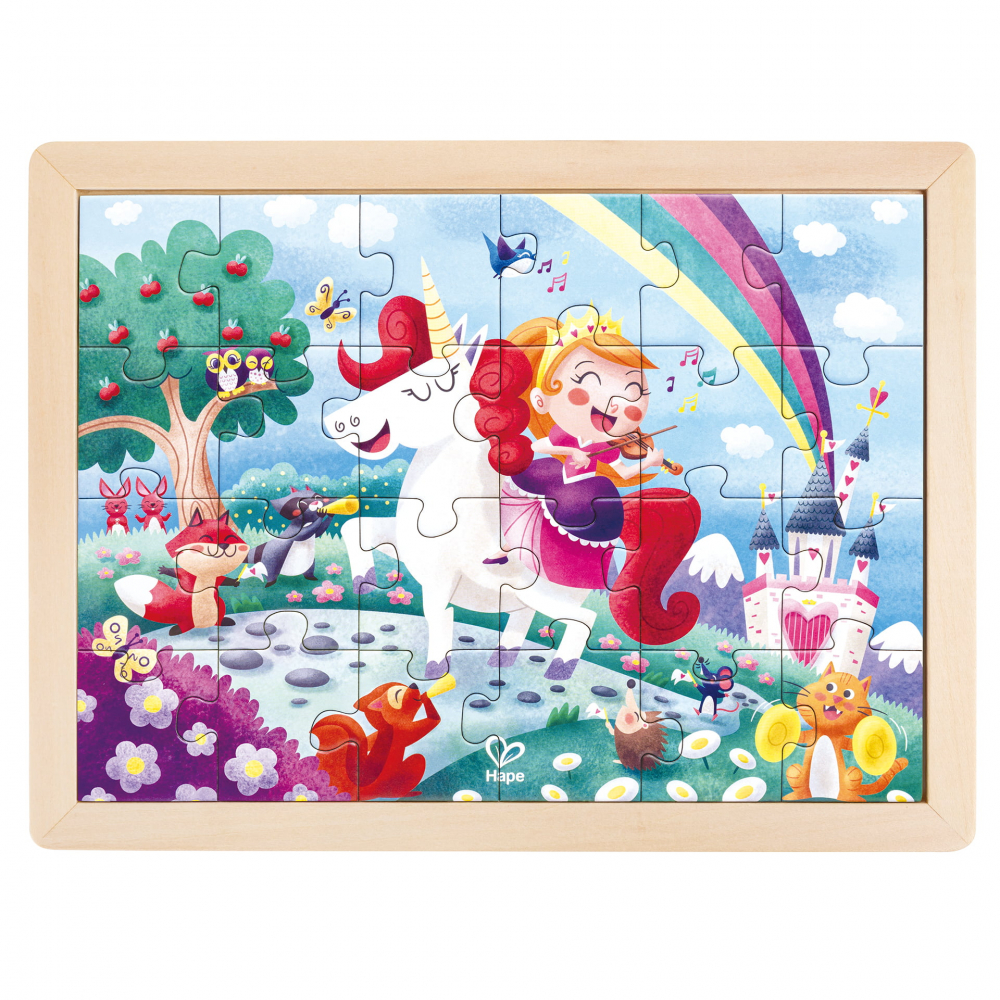 Puzzle Din Lemn 2 In 1 - Unicorn (26 Piese), Cu Fata Dubla Si Activitate Colorare [1]