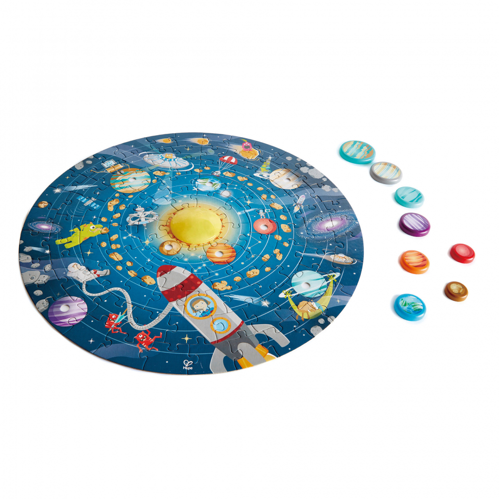 Puzzle Sistemul Solar Pentru Copii, Cu Led Si Planete Din Lemn (102 Piese) [1]