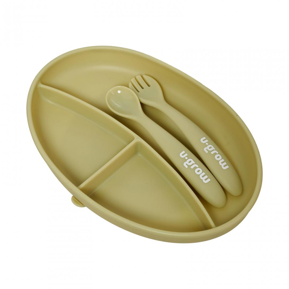 Set farfurie si lingurita silicon, olive [2]