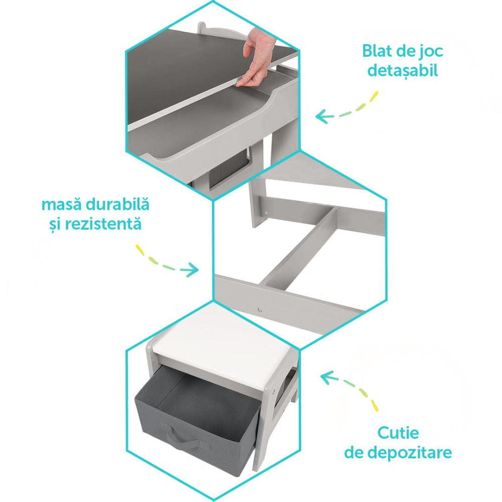Set masuta si 2 scaune , alb MDF, U-Grow [4]
