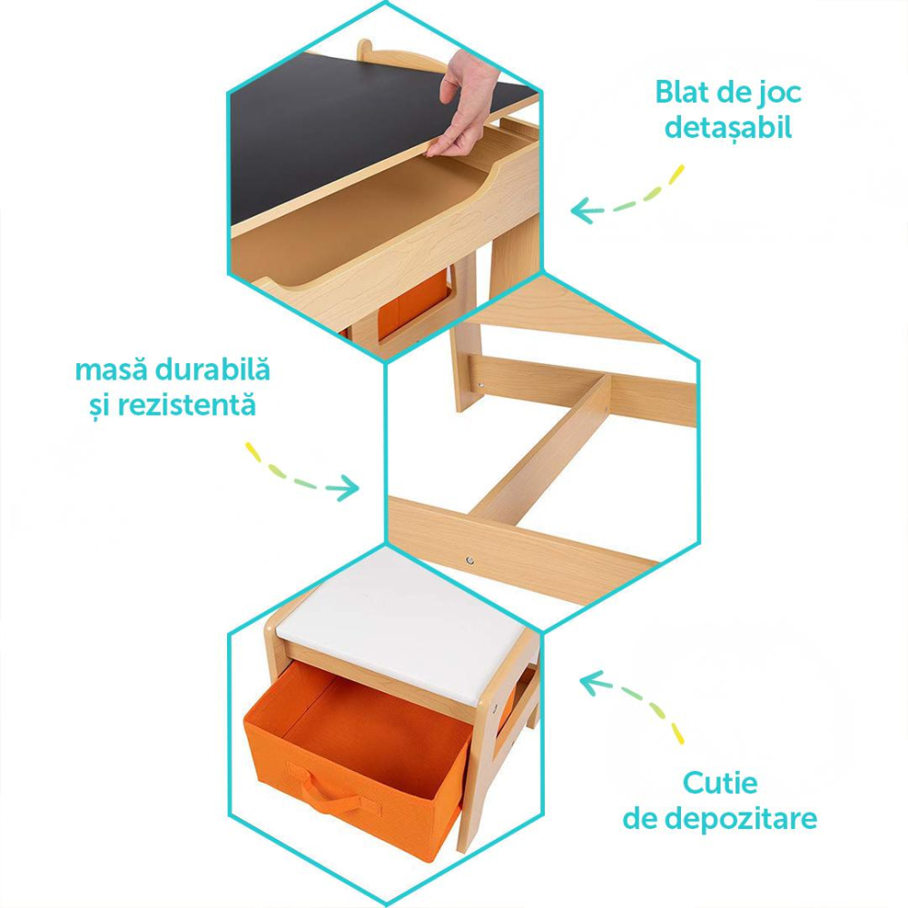 Set masuta si 2 scaune,lemn natur,U-Grow [8]