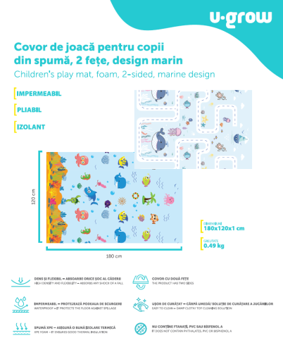 Covor de joaca120*180*1cm, marin, U-Grow [4]