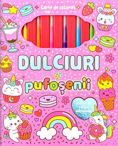 Editura Flamingo - Dulciuri Și Pufoșenii. Carte De Colorat Cu 6 Carioci Parfumate, - Editura Flamingo