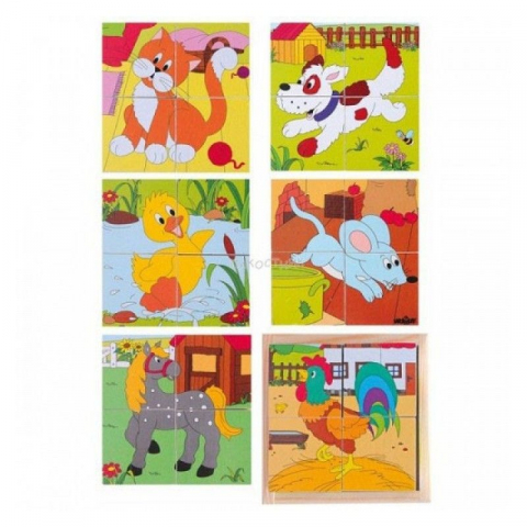 Puzzle - Puzzle Din Lemn Cuburi - Animale De La Ferma 2 X 2
