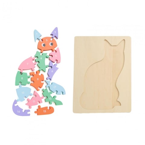 Carti - PUZZLE PISICA DIN LEMN, 16 PIESE
