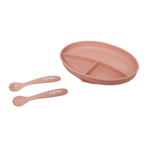 Baby - Set farfurie si lingurita silicon, roz