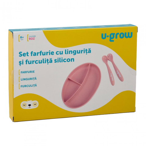 Set farfurie si lingurita silicon, roz [2]