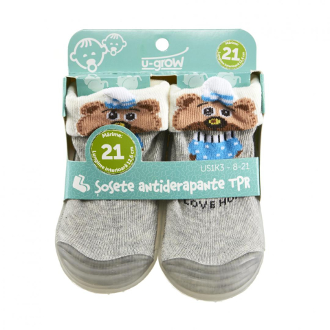 Sosete - Sosete antider, grey, size 21, U-Grow