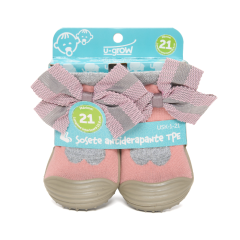 Haine copii - Sosete antider, pink/grey,size 21,U-Grow