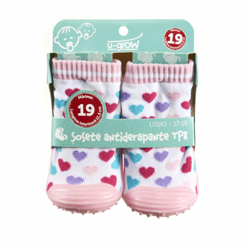 Sosete - Sosete antider pink hearts,size19,U-Grow
