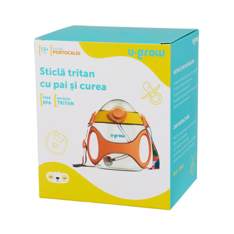 Sticla tritan cu pai,curea,orange,U-Grow [3]