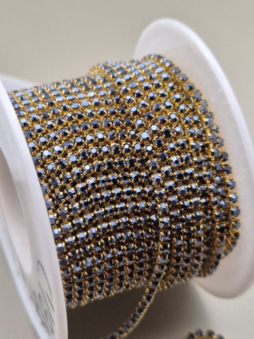 Lant strasuri 2mm grafit baza aurie [2]