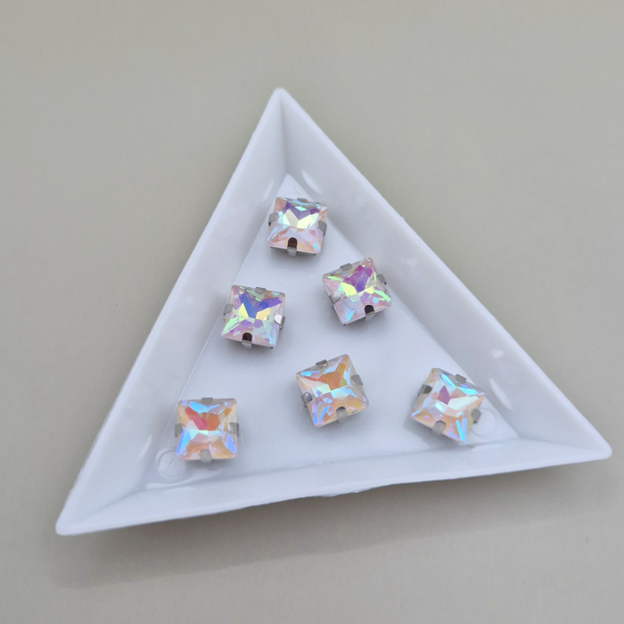 Stras 8mm patrat alb AB [1]