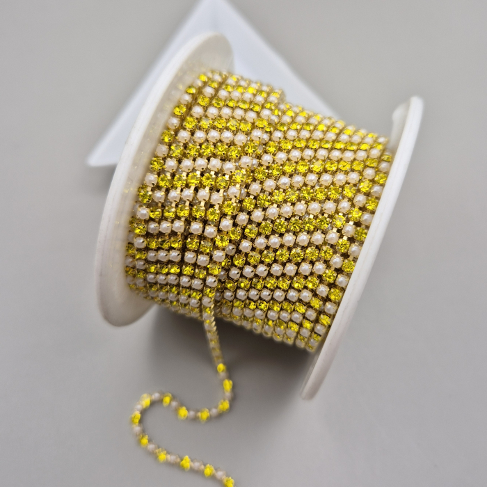 Lant strasuri - perle acril/sticla 2mm alb/citrine [1]