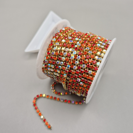 Portocaliu - Lant strasuri Rosu/ portocaliu 2.5mm