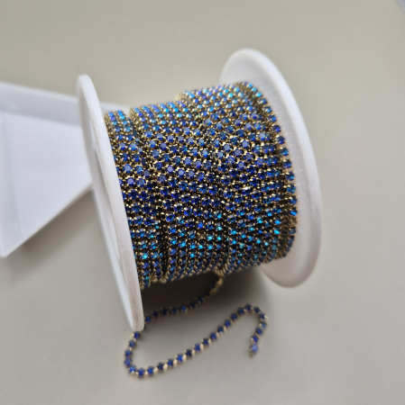 Albastru - Lant strasuri 2mm albastru irizatii