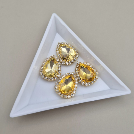Galben/ Topaz - Stras 10x14mm lacrima citrine/topaz - baza aurie