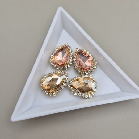 Ivoire - Stras 10x14mm lacrima peach/ sampanie - baza aurie