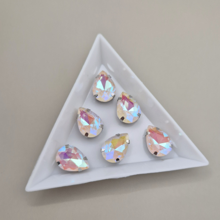 Strasuri - culori speciale - toate formele - Stras 10x14mm lacrima alb AB