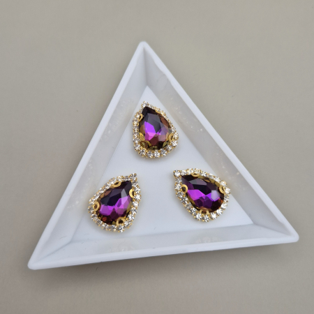 Produse noi/ din nou in stoc - Stras 10x14mm lacrima ametist RB - baza aurie