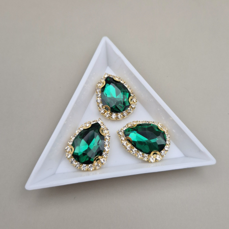 Strasuri Lacrima - Stras 13x18mm lacrima smarald - baza argintie