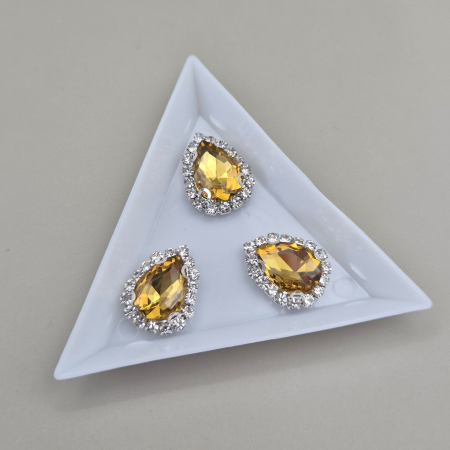 Strasuri sticla si rasina - Stras lacrima 10x14mm topaz baza argintie