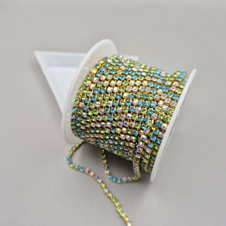 Albastru - Lant strasuri Aquamarine / peridot 2.5mm