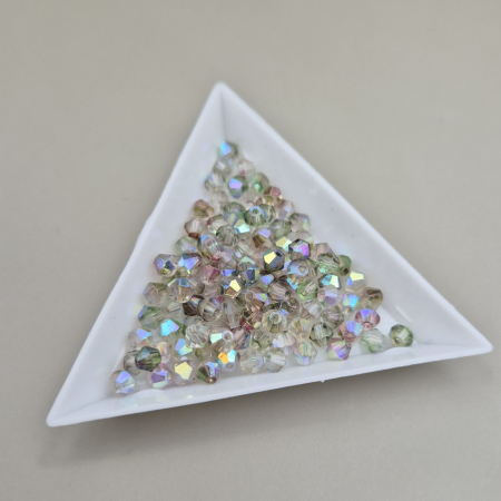 Margele - Margele 4mm biconice verde/gri AB