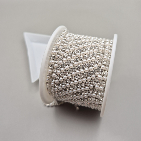 Clear/ Clear AB - Lant strasuri clear/ perle 2.5mm