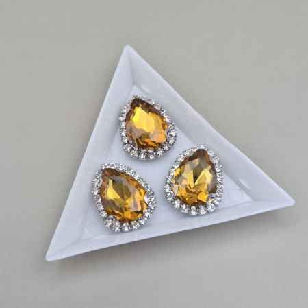 Strasuri sticla si rasina - Stras 13x18mm topaz baza argintie